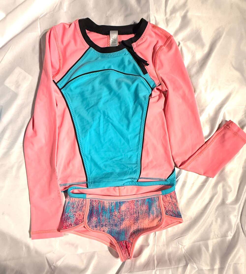 ivivva Coastal Tides Colorblock Long Sleeve Rashguard Swim Set